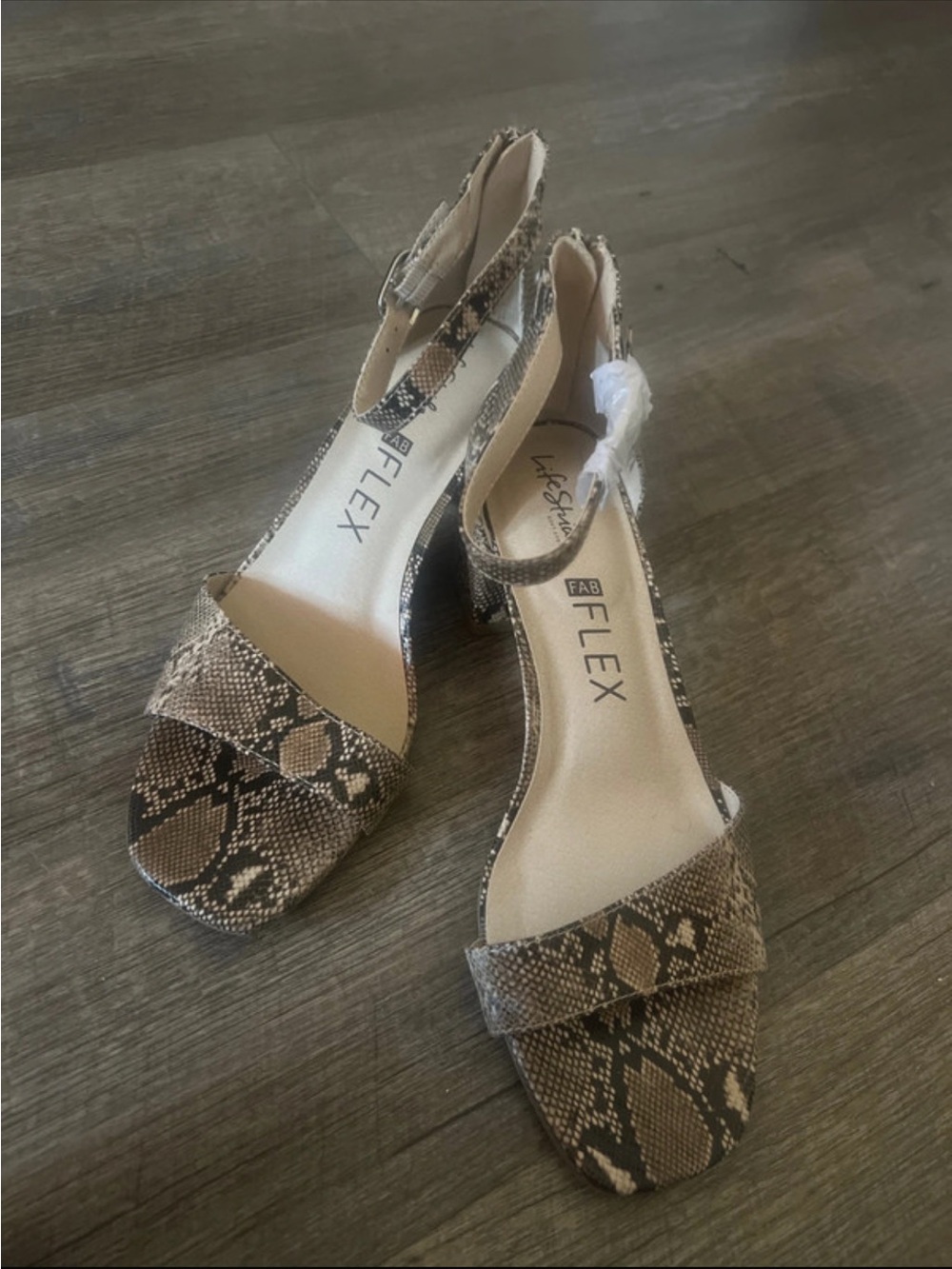 Life Stride FAB Flex Snake Print Ankle Strap Heels - Tan & Black